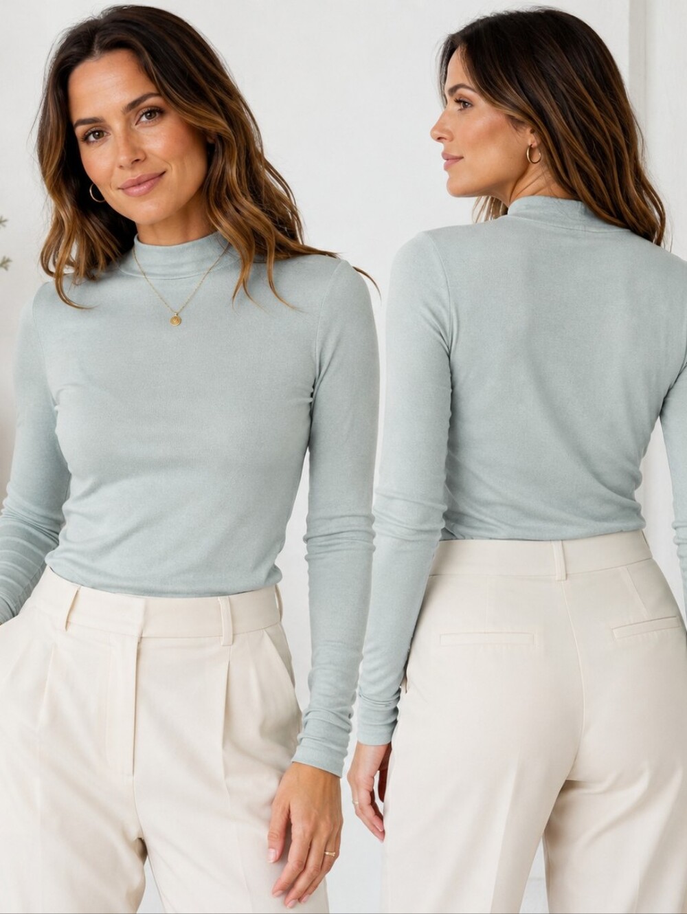 Zara Light Sage Green Long Sleeve Mock Neck Top